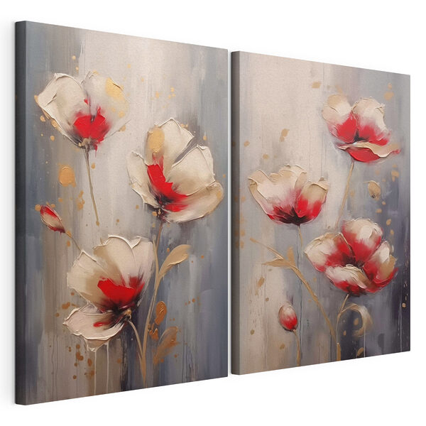 Dipinto raffigurante dei fiori su sfondo grigio Stampa su tela modulare Dipinto raffigurante dei fiori su sfondo grigio