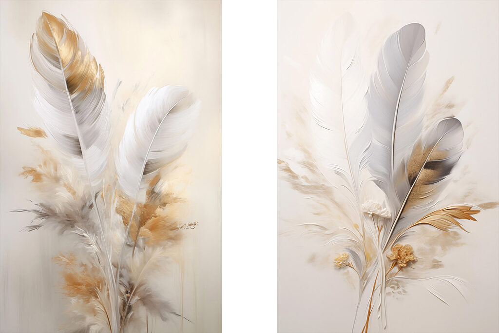 Painting of feathers and flowers Painting of feathers and flowers