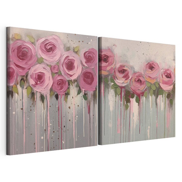 Stampa su tela modulare Dipinto raffigurante fiori rosa