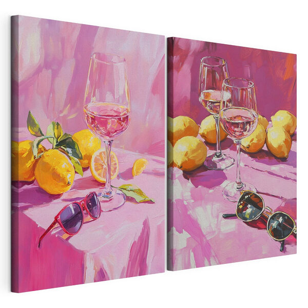 Modular canvas print Painting of wine glasses and lemons Stampa su tela modulare Modular canvas print Painting of wine glasses and lemons