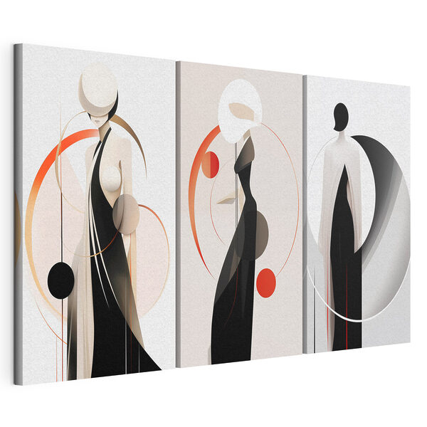 Collage raffigurante una donna in abito nero Stampa su tela modulare Collage raffigurante una donna in abito nero