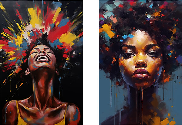 Collage of a woman with colorful paint on her face Collage of a woman with colorful paint on her face