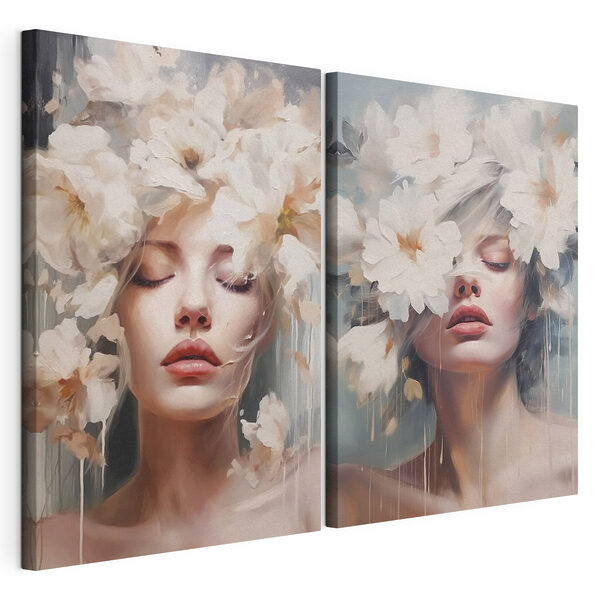 Donna con dei fiori tra i capelli Stampa su tela modulare Donna con dei fiori tra i capelli