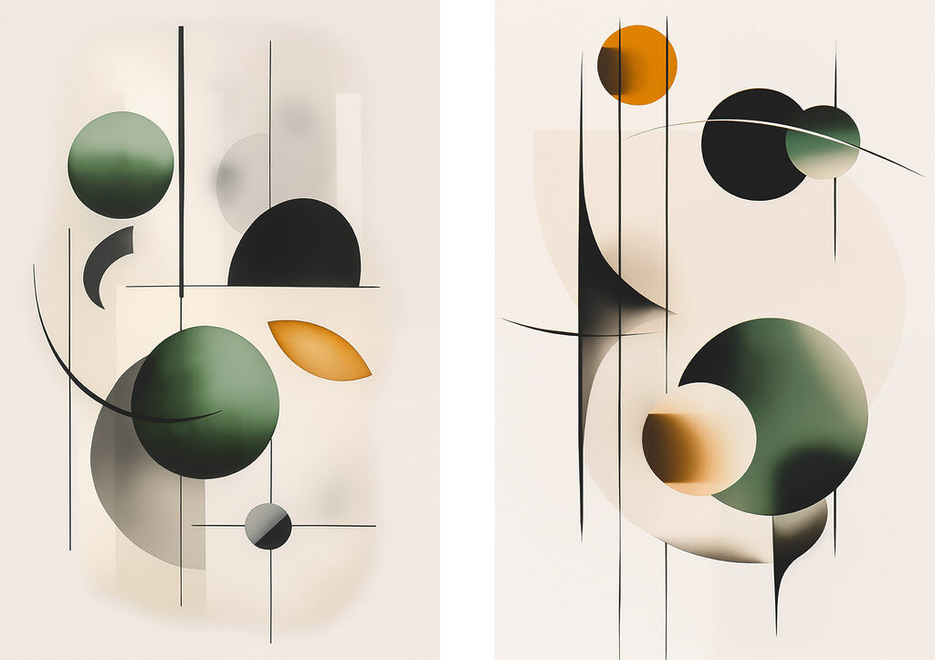 Two images of circles and lines