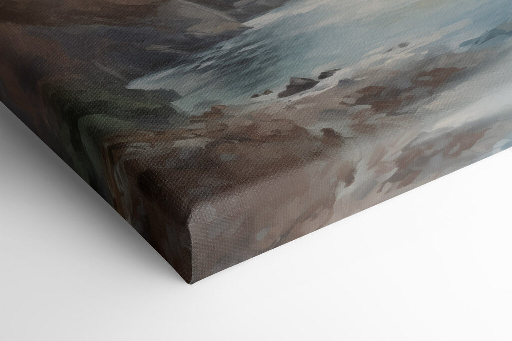 Painting of a beach and a rocky beach Painting of a beach and a rocky beach