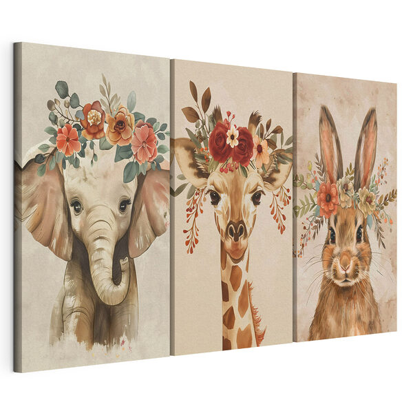 Stampa su tela modulare Collage di animali con fiori sulla testa
