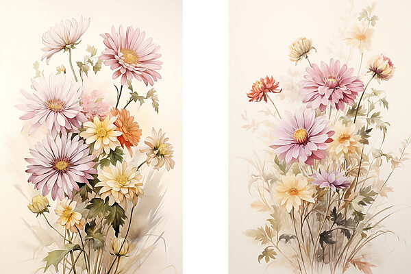 Painting of flowers on a white background Painting of flowers on a white background