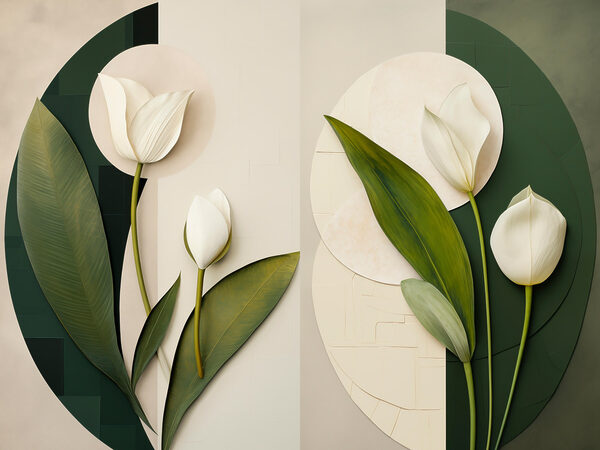 Collage of white flowers and green leaves Collage of white flowers and green leaves