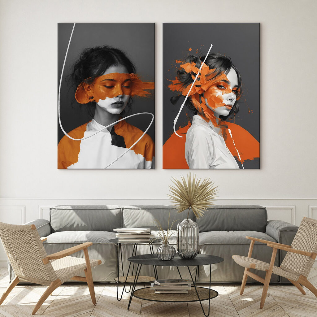 Woman with orange paint on her face Woman with orange paint on her face
