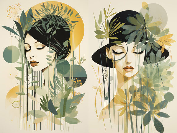 Two images of a woman with leaves Two images of a woman with leaves