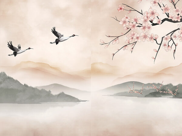 Two birds flying over water Two birds flying over water