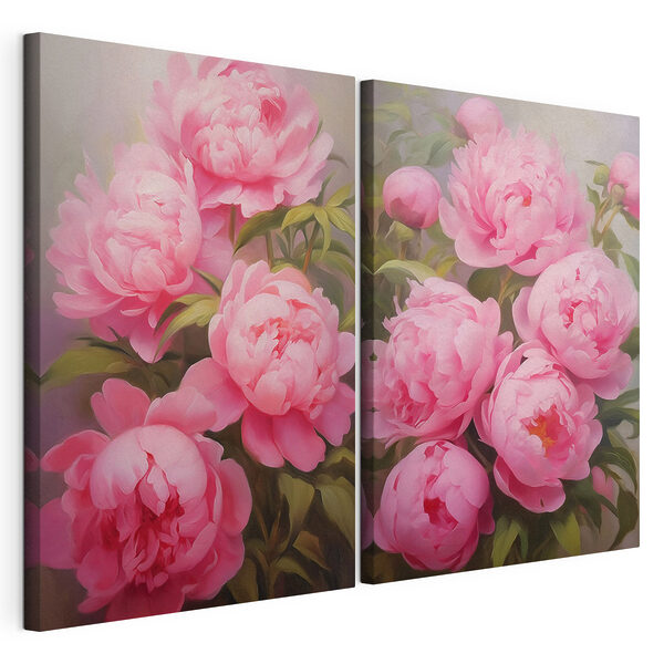 Peonie rosa in fiore in una luce soffusa Stampa su tela modulare Peonie rosa in fiore in una luce soffusa