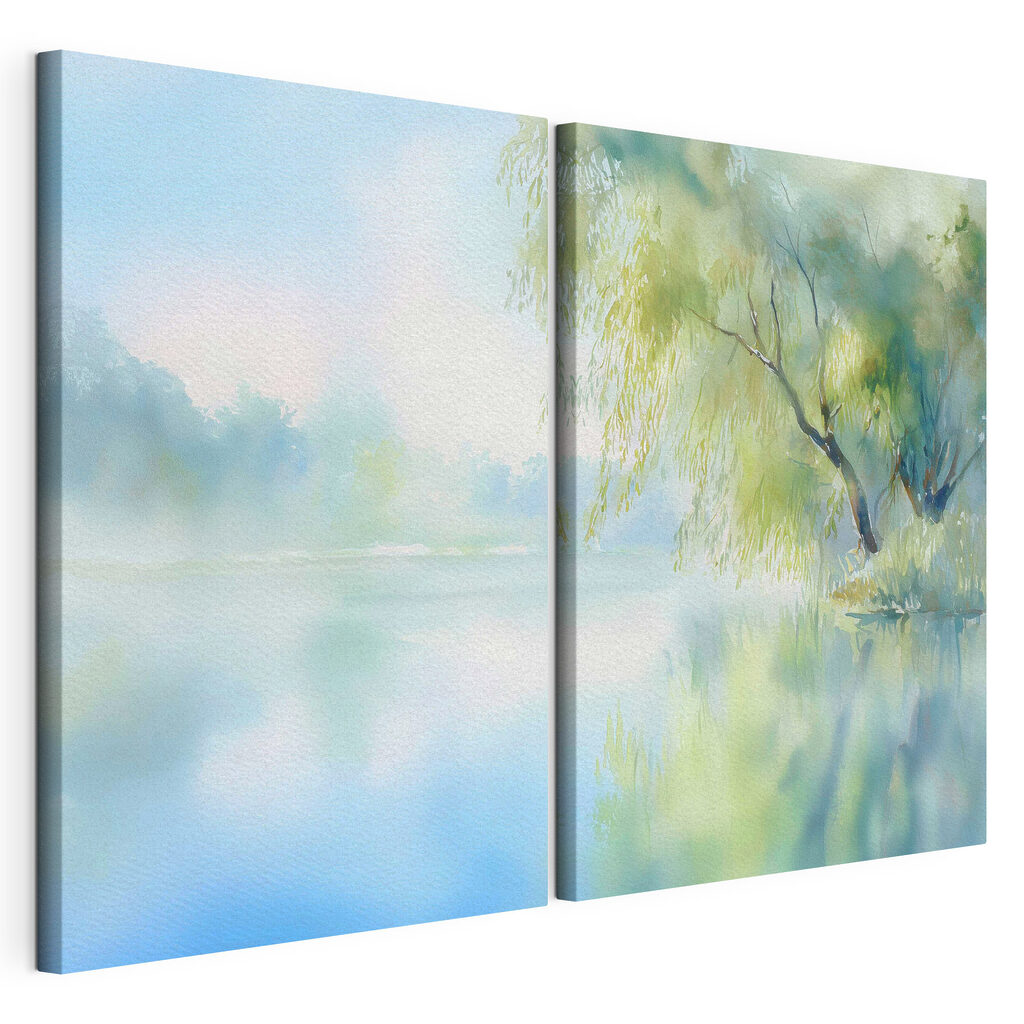 Watercolor painting of a tree and a lake Watercolor painting of a tree and a lake