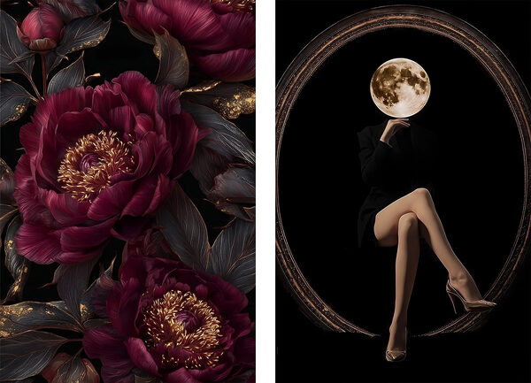 Collage of a woman sitting on a flower Collage of a woman sitting on a flower