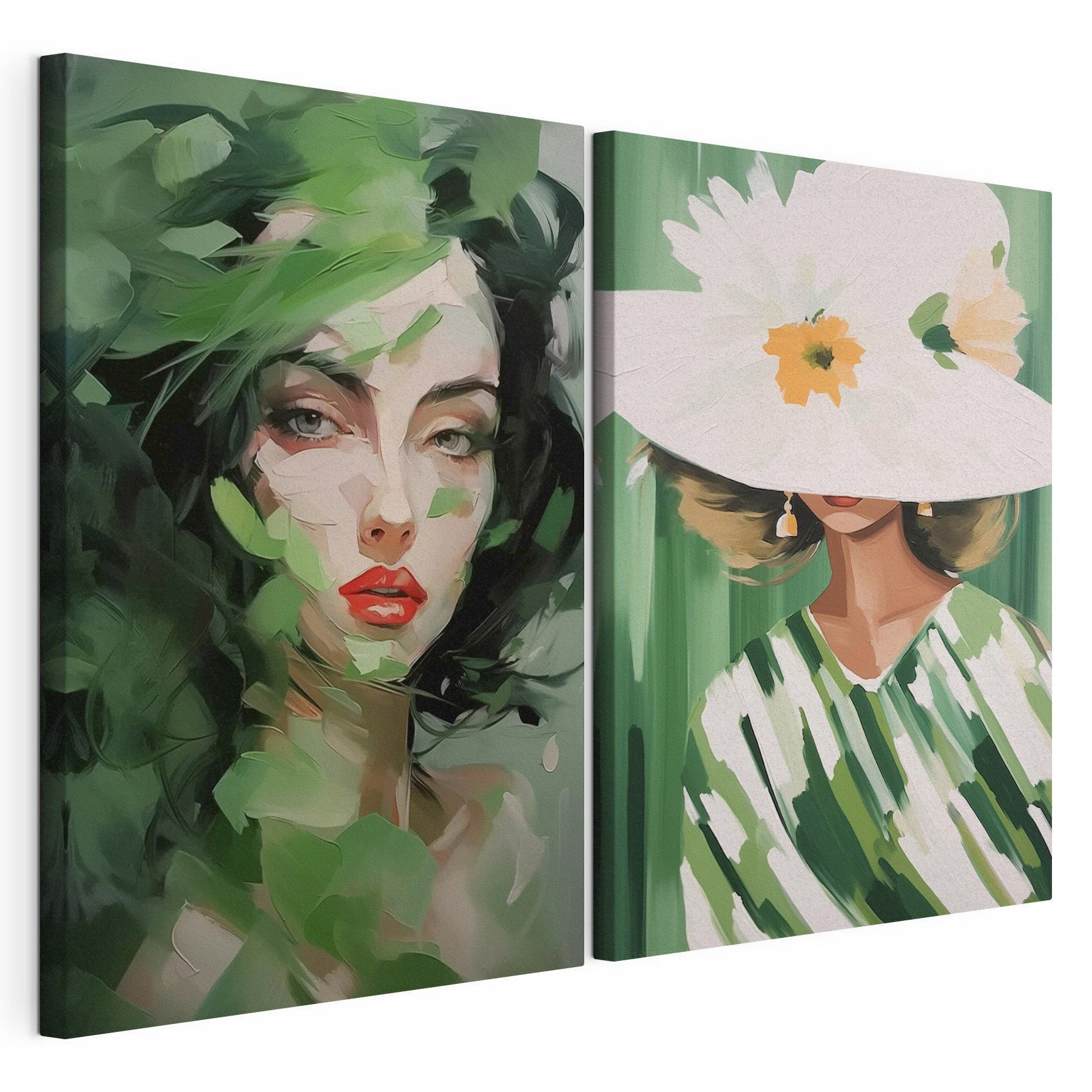 Two pictures of women with leaves Two pictures of women with leaves
