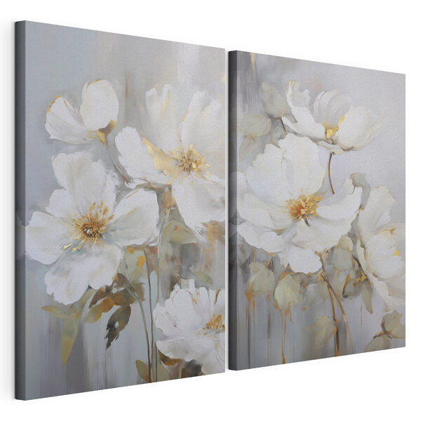 Dipinto raffigurante fiori bianchi Stampa su tela modulare Dipinto raffigurante fiori bianchi