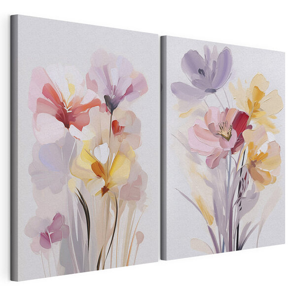 Stampa su tela modulare Dipinto raffigurante dei fiori su sfondo bianco