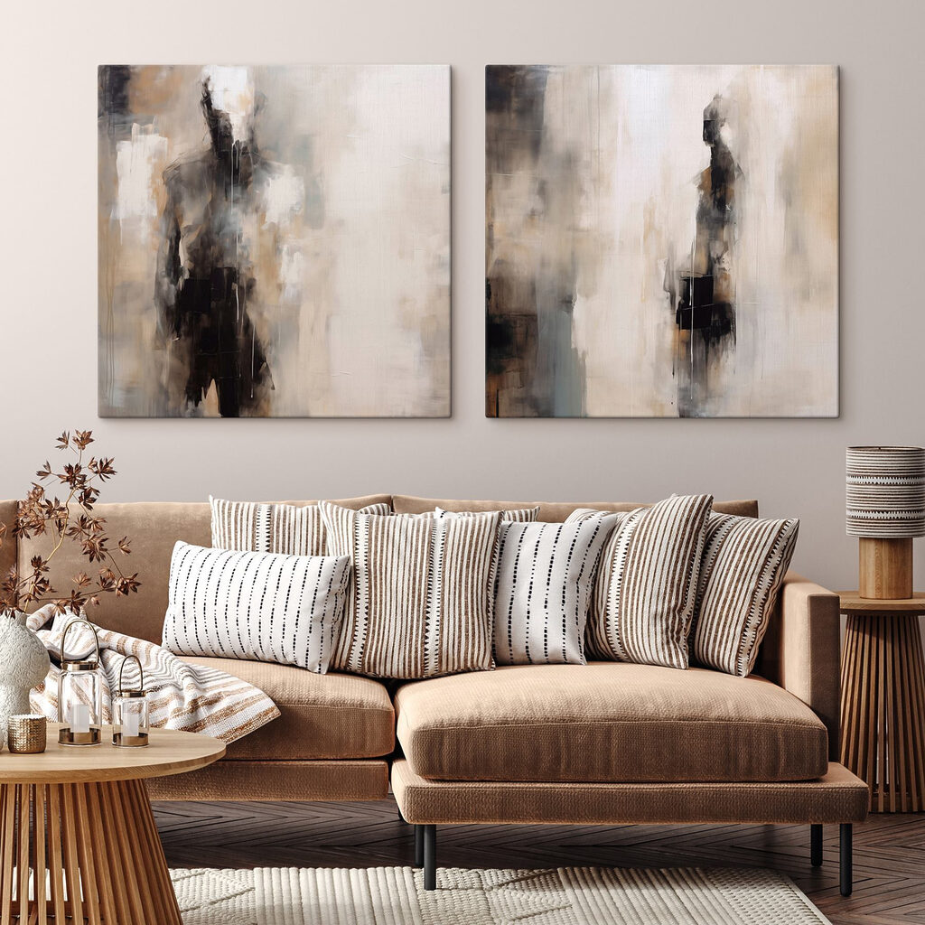 Abstract figures in muted tones