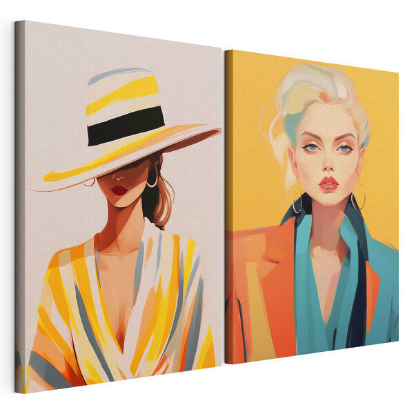 Due donne con il cappello Stampa su tela modulare Due donne con il cappello