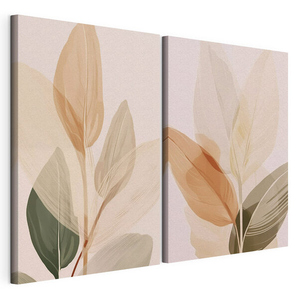 Design minimalista ispirato alla natura, con motivo a foglie Stampa su tela modulare Design minimalista ispirato alla natura, con motivo a foglie
