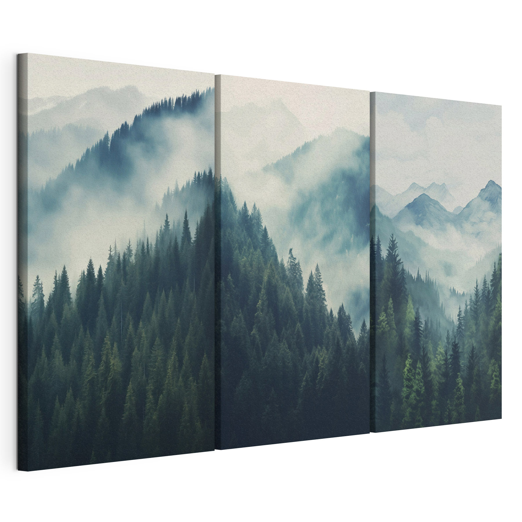 Group of mountains with trees and fog Group of mountains with trees and fog