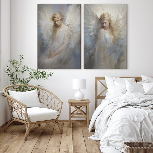 Woman with wings in a white dress