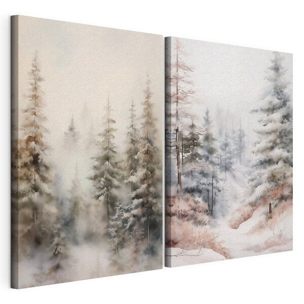 Dipinto di alberi nella neve Stampa su tela modulare Dipinto di alberi nella neve