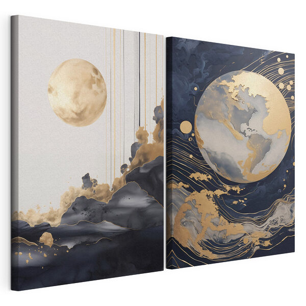 Due dipinti della luna e della luna Stampa su tela modulare Due dipinti della luna e della luna