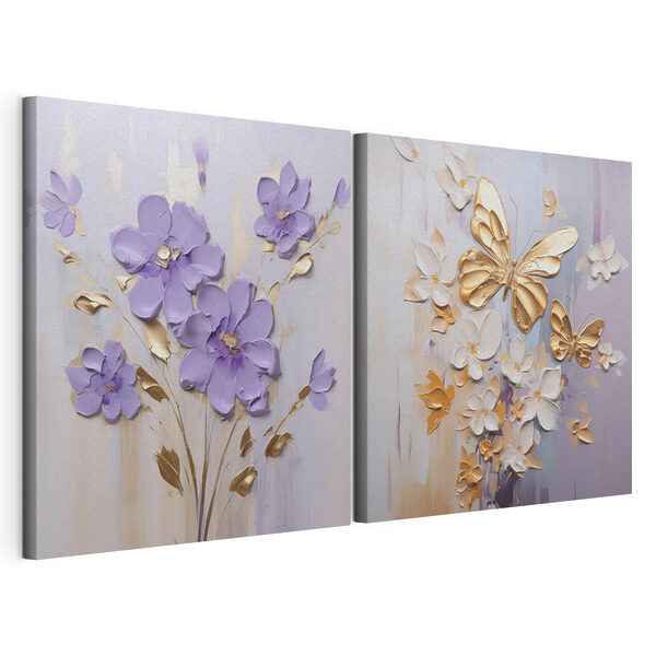 Dipinto di fiori e farfalle Stampa su tela modulare Dipinto di fiori e farfalle