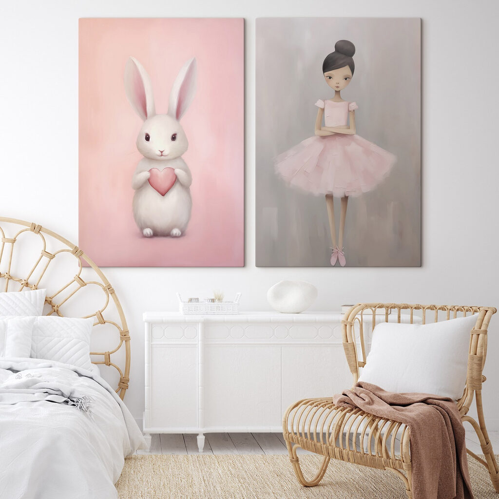 Two paintings of a girl and a rabbit Two paintings of a girl and a rabbit