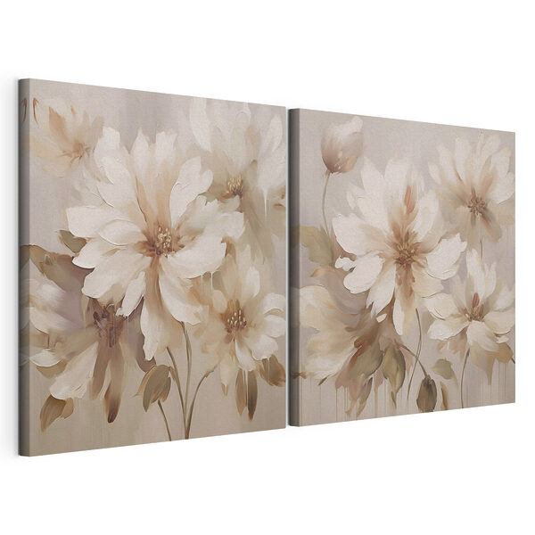 Dipinto raffigurante dei fiori su sfondo beige Stampa su tela modulare Dipinto raffigurante dei fiori su sfondo beige