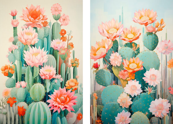 Painting of flowers and cactuses Painting of flowers and cactuses