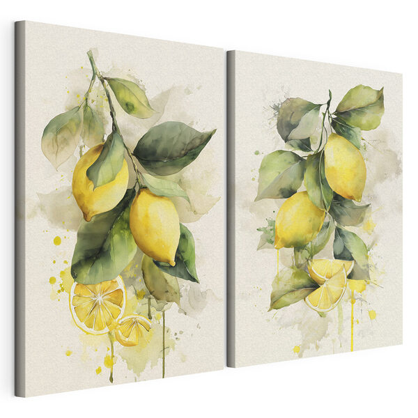 Dipinto raffigurante dei limoni su un ramo Stampa su tela modulare Dipinto raffigurante dei limoni su un ramo