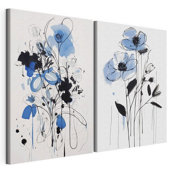 Dipinto di fiori realizzato con colori nero e blu Stampa su tela modulare Dipinto di fiori realizzato con colori nero e blu