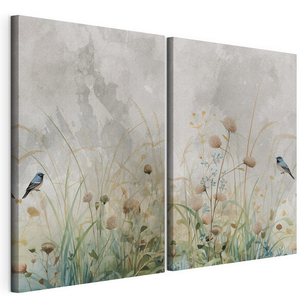 Dipinto raffigurante fiori ed erba Stampa su tela modulare Dipinto raffigurante fiori ed erba
