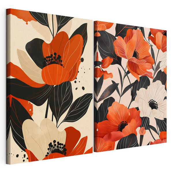 Stampa su tela modulare Stampa su tela modulare Fiori dai colori vivaci in tonalità contrastanti (COD: m01228)