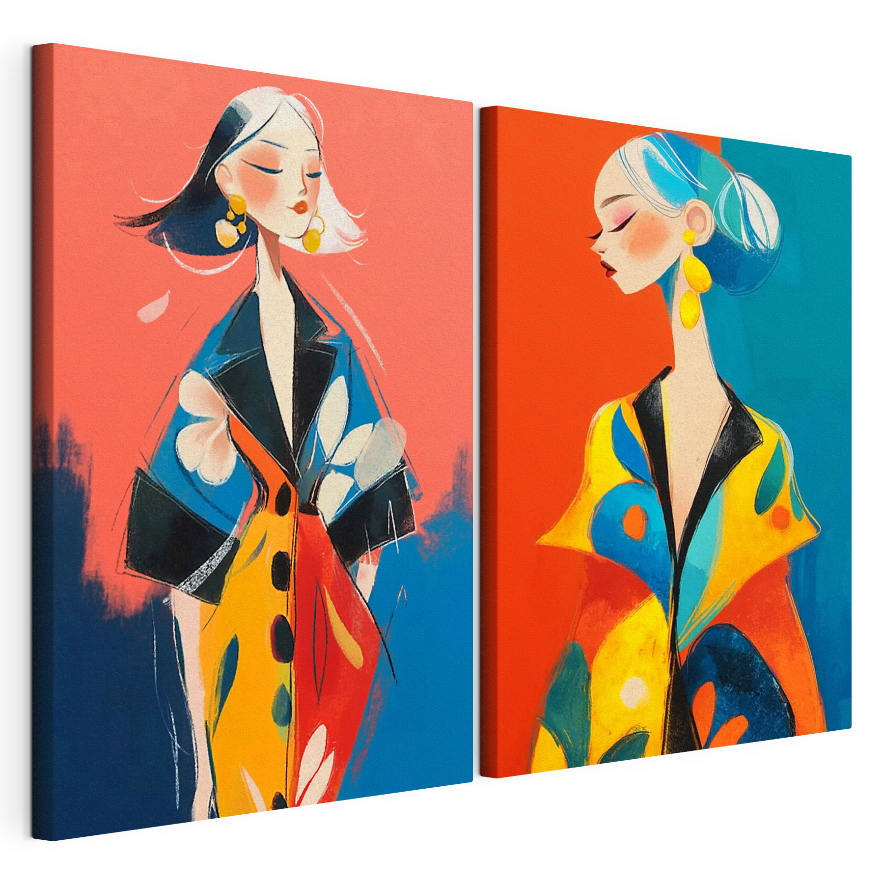 Collage of a woman wearing a colorful coat Collage of a woman wearing a colorful coat