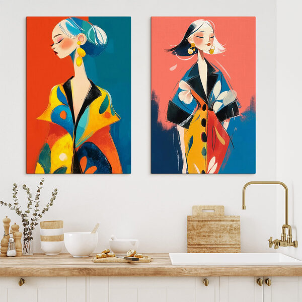 Collage of a woman wearing a colorful coat Collage of a woman wearing a colorful coat