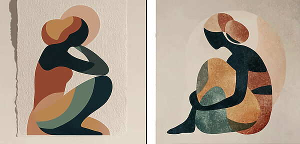 Stampa su tela modulare Due opere d'arte raffiguranti una donna seduta (COD: m30019)