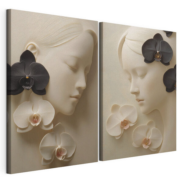 Collage del volto di una donna con dei fiori Stampa su tela modulare Collage del volto di una donna con dei fiori