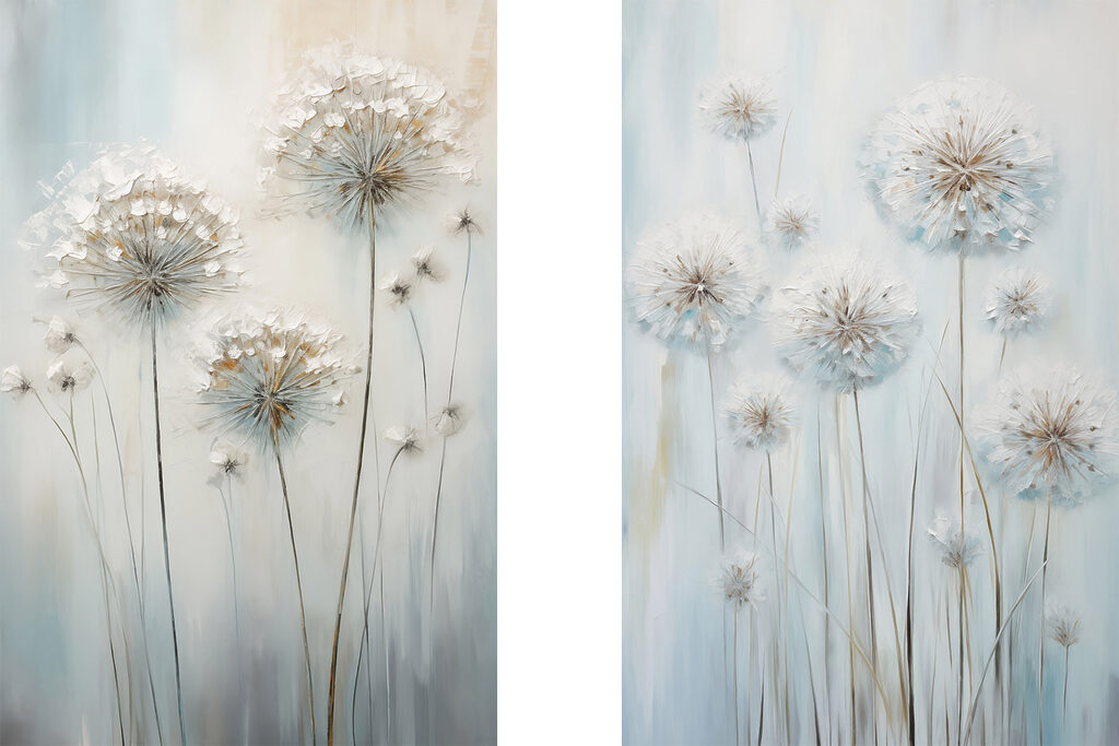 Painting of dandelions on a blue background Painting of dandelions on a blue background