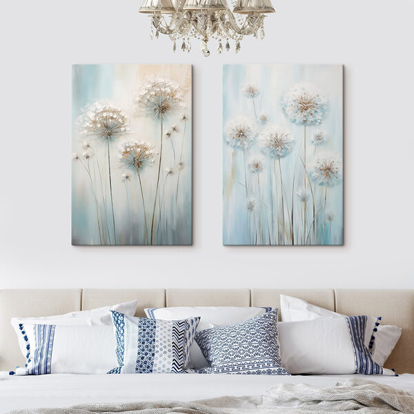 Painting of dandelions on a blue background Painting of dandelions on a blue background