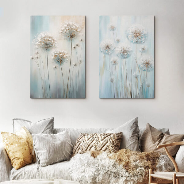 Painting of dandelions on a blue background Painting of dandelions on a blue background