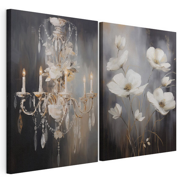 Dipinto raffigurante fiori e un lampadario Stampa su tela modulare Dipinto raffigurante fiori e un lampadario