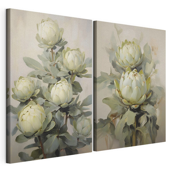 Dipinto raffigurante dei fiori su una pianta Stampa su tela modulare Dipinto raffigurante dei fiori su una pianta