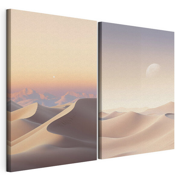 Paesaggio desertico con la luna Stampa su tela modulare Paesaggio desertico con la luna
