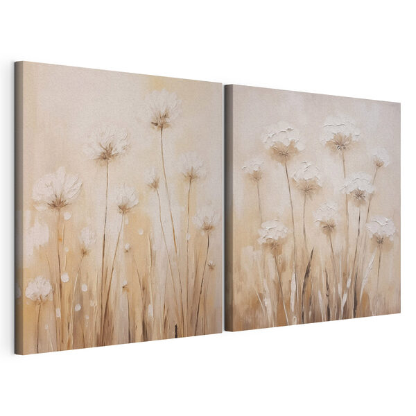Dipinto raffigurante dei fiori su sfondo beige Stampa su tela modulare Dipinto raffigurante dei fiori su sfondo beige