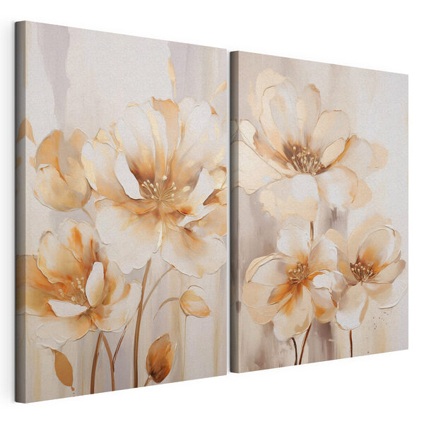 Stampa su tela modulare Stampa su tela modulare Due dipinti raffiguranti fiori su sfondo beige (COD: m30117)