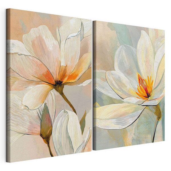 Fiori delicati dai colori tenui Stampa su tela modulare Fiori delicati dai colori tenui