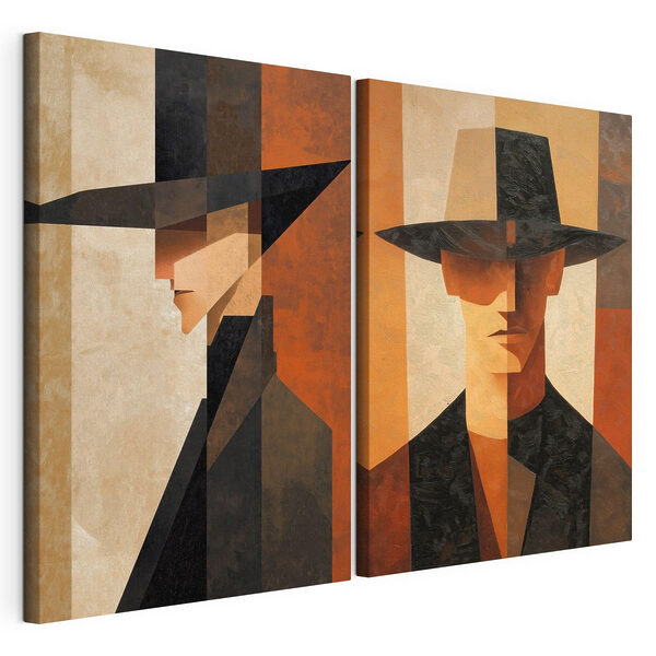 Un paio di dipinti raffiguranti un uomo con il cappello Stampa su tela modulare Un paio di dipinti raffiguranti un uomo con il cappello